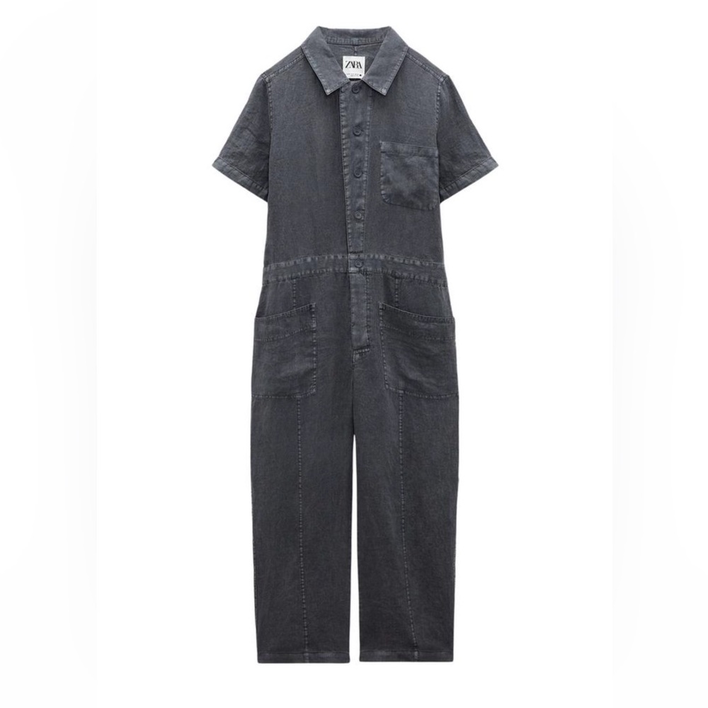 Zara 100% Linen Long Jumpsuit